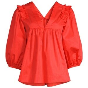 Harshman Elegant Coral Cheryl Ruffles Off Shoulder Blouse 100% Cotton, Small NWT